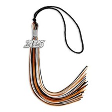 Endea Graduation Black/Orange/White Mixed Color Tassel with Silver Date Drop