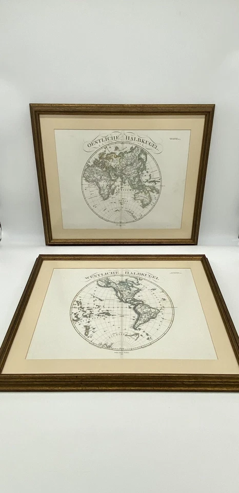 German 1866 Stieler World Map- Eastern & Western Hemisphere Framed Set - Image 2 of 4