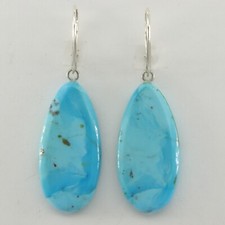 Genuine Natural Blue Oval TURQUOISE Leverback Earrings 925 Sterling Silver 8e