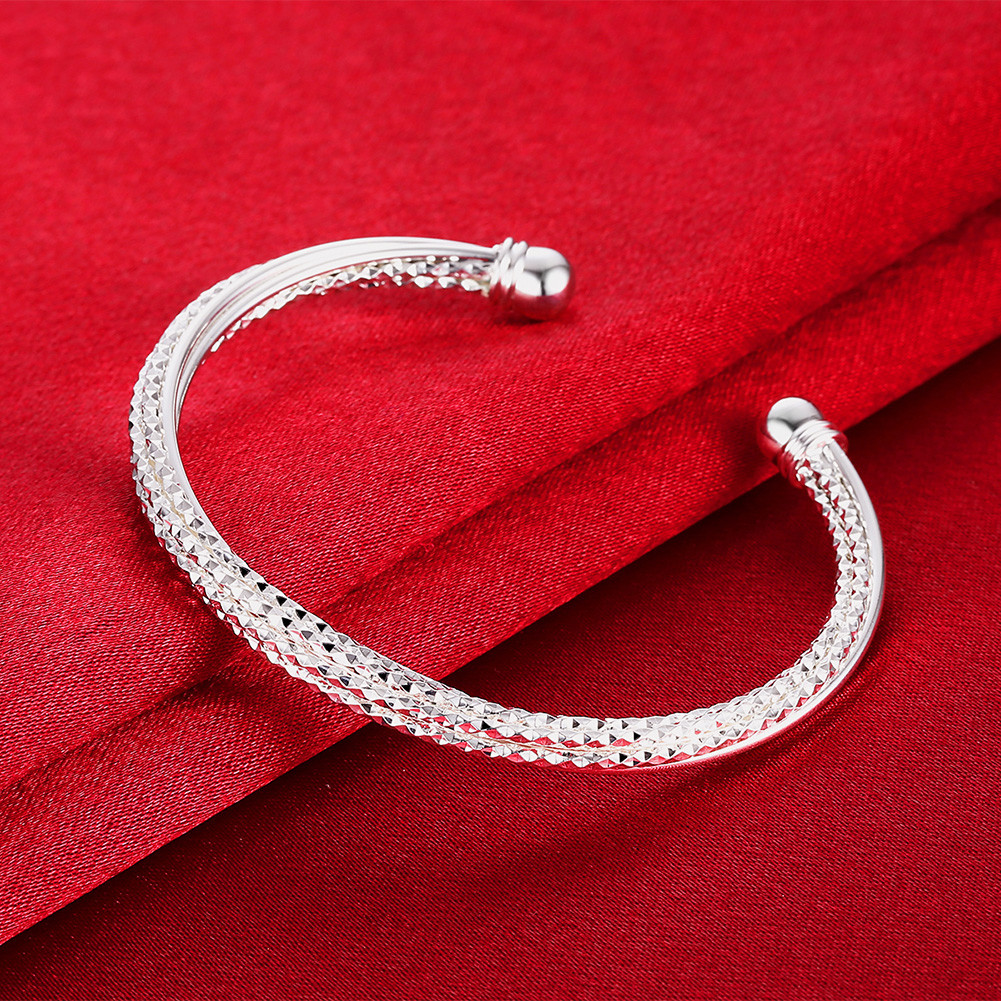 アクセサリー Italy 925 balls cuff bangle Womens 925 Sterling Silver Diamond Cut Cuff Ball End Open