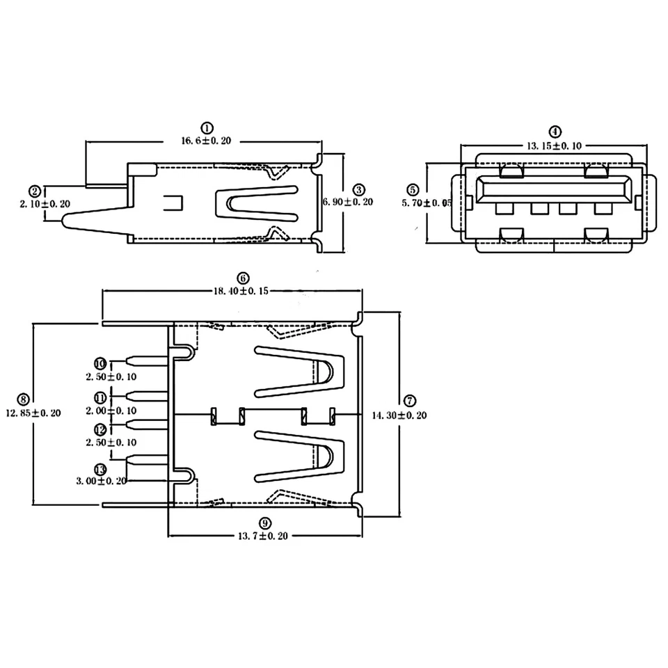 CONNETTORE USB 2.0 A SALDARE TIPO A FEMMINA 4 PIN 180° PCB - 2 PEZZI - Immagine 2 di 2