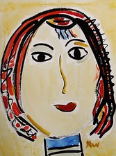 ORIGINAL Girl Naive SELF TAUGHT Folk Outsider Mary Carol art MCW Primitive 