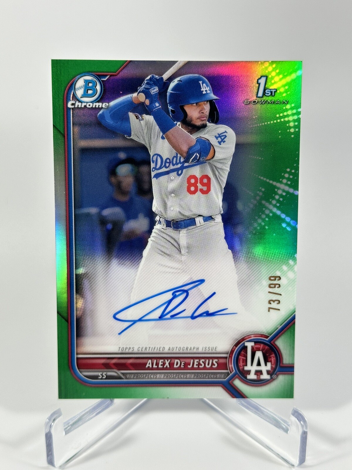 2022 Bowman Chrome 1st Alex De Jesus #CPA-AD Green Refractor Auto /99