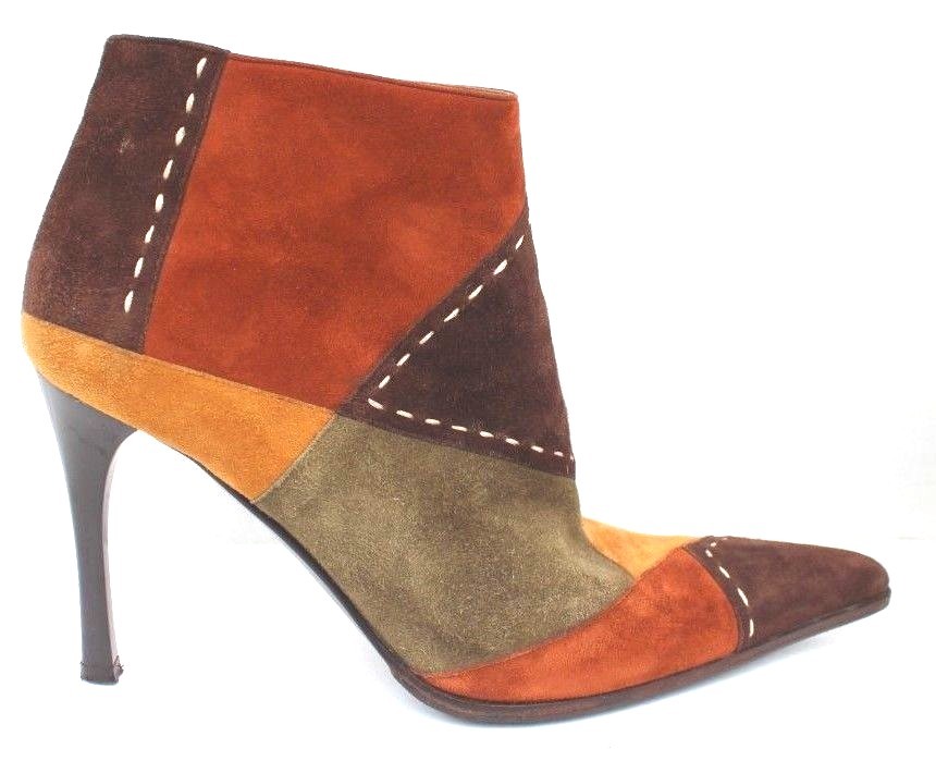 LERRE Suede Ankle Boots Patchwork Multi Color Sti… - image 2