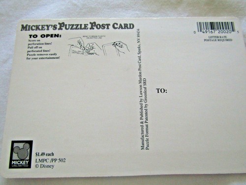MICKEY MOUSE & FRIENDS DISNEY PUZZLE POSTKARTE UNBENUTZT CA. 4 X 6 - Bild 2 von 3