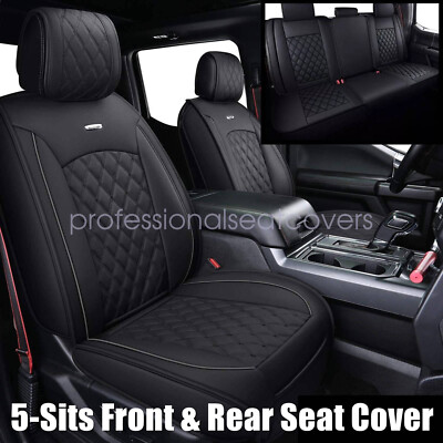 Front Rear 5-Seat Cover Full Surround Set For 2009-2022 Ford F150 Crew Cab Black