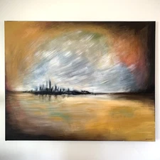 Large Original 48x60” Cityscape “Lost City” Acrylic Canvas Painting Fine Art