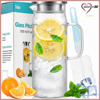 1,5 L Glaskaraffe Mit Edelstahldeckel, Transparent, Tropffrei, Bpa-Frei