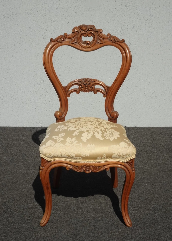 Винтажный викторианский французский деревенский стул с спинкой на воздушном шаре и резной рамой - Изображение 2 из 4