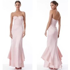 Alice + Olivia Phaedra Strapless Asymmetric Pleat Ruffle Pink Maxi Dress Sz 2