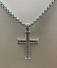 Unisex David Yurman Chevron Cross Pendant 925 Sterling Silver, 40mm