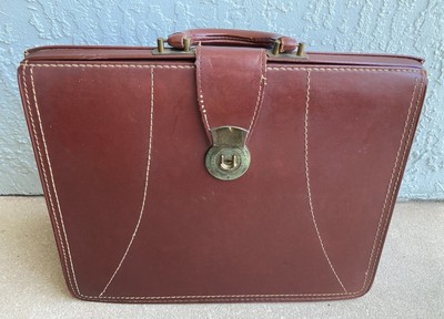 Vintage Burgundy Leather Briefcase Structured Business w/ Dividers