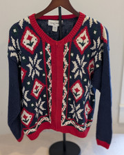 Vintage 90s Nordic Fair Isle Cardigan Sweater Jacket Icelandic Tulip Sz L