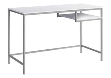 【US】Computer Desk,Home Office,Laptop,48"l,Work,White Laminate,Grey Metal,Contem