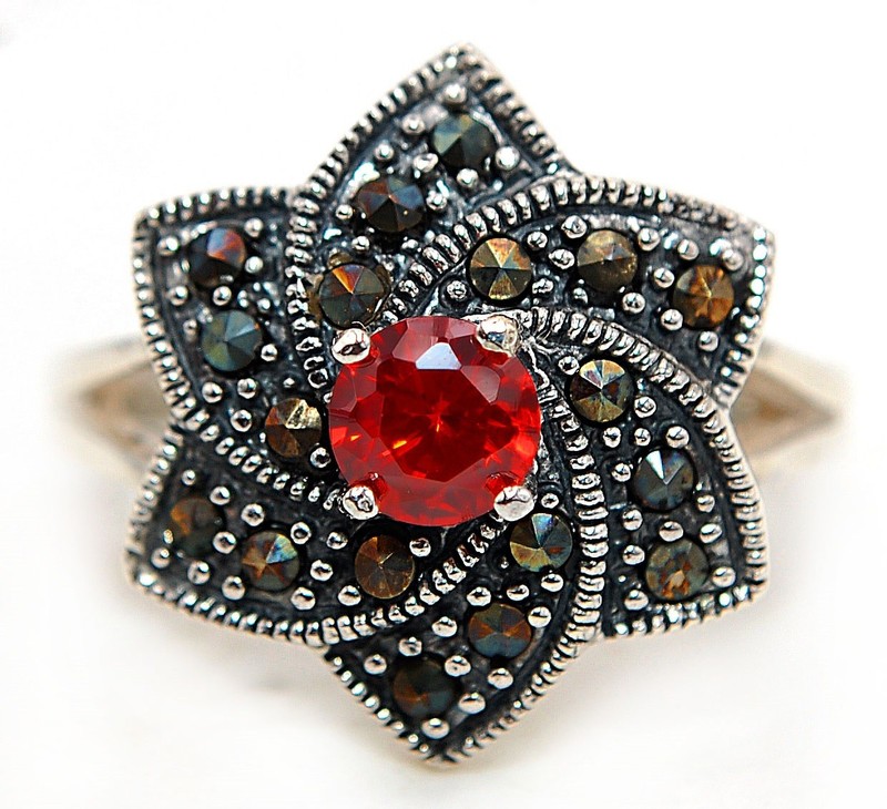 2CT  Fire Garnet 925 Sterling Silver Ring Sz 7 F8-1