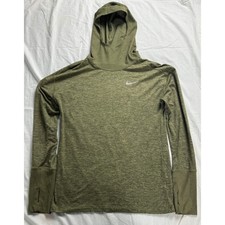 Nike Dri Fit Running Hoodie Green Heather Thumbholes Men Sz S