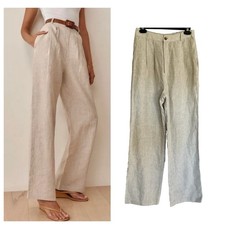 Reformation Mason linen straight leg pants oatmeal Sz 2 hi-rise coastal beachy
