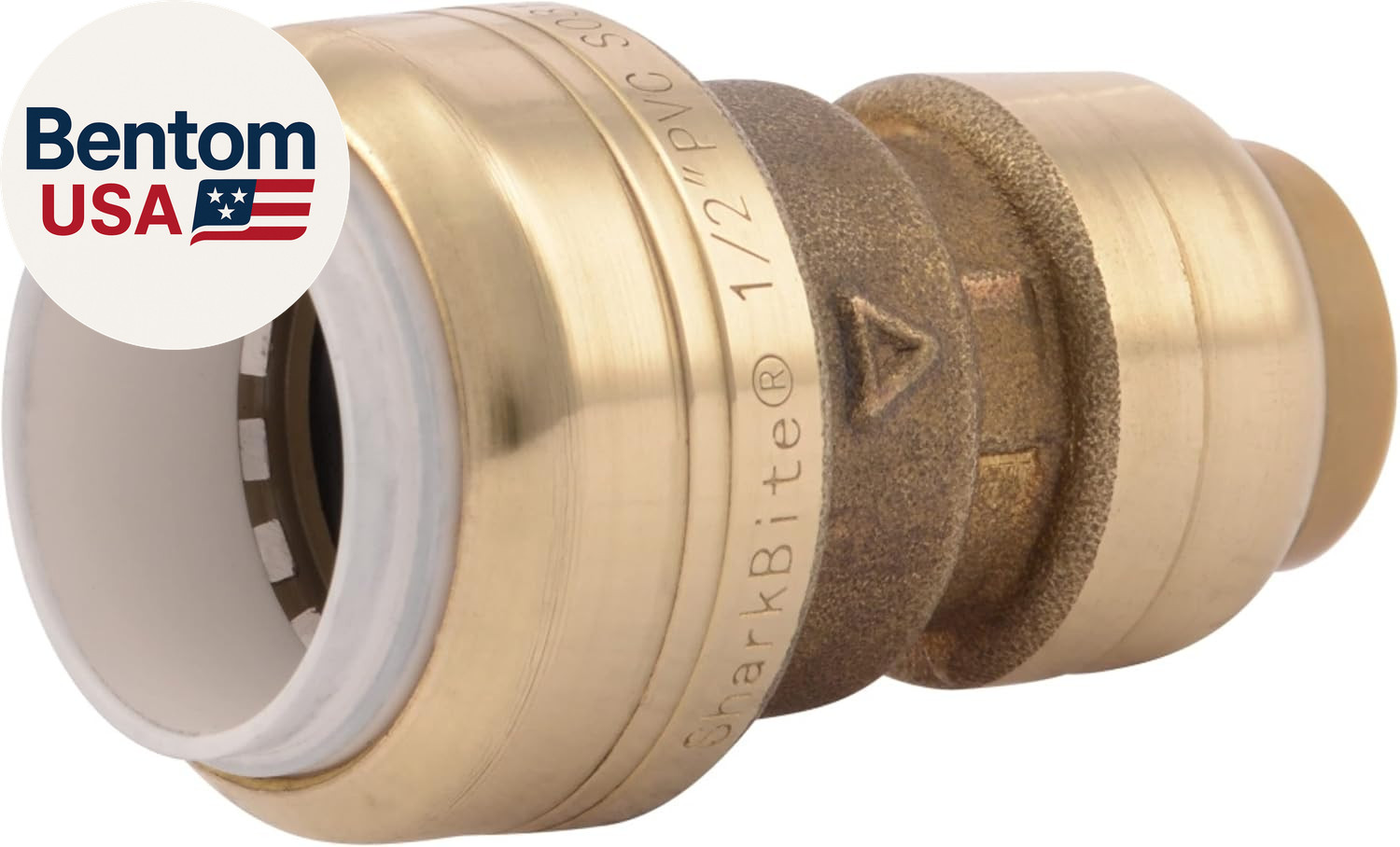 1/2 Inch CTS X 1/2 Inch PVC Transition Coupling, Push to Connect Brass Plumbing