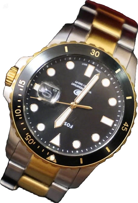 FOSSIL Two-Tone Stainless Steel Watch – Black Dial, Gold Accents, Japan Movement