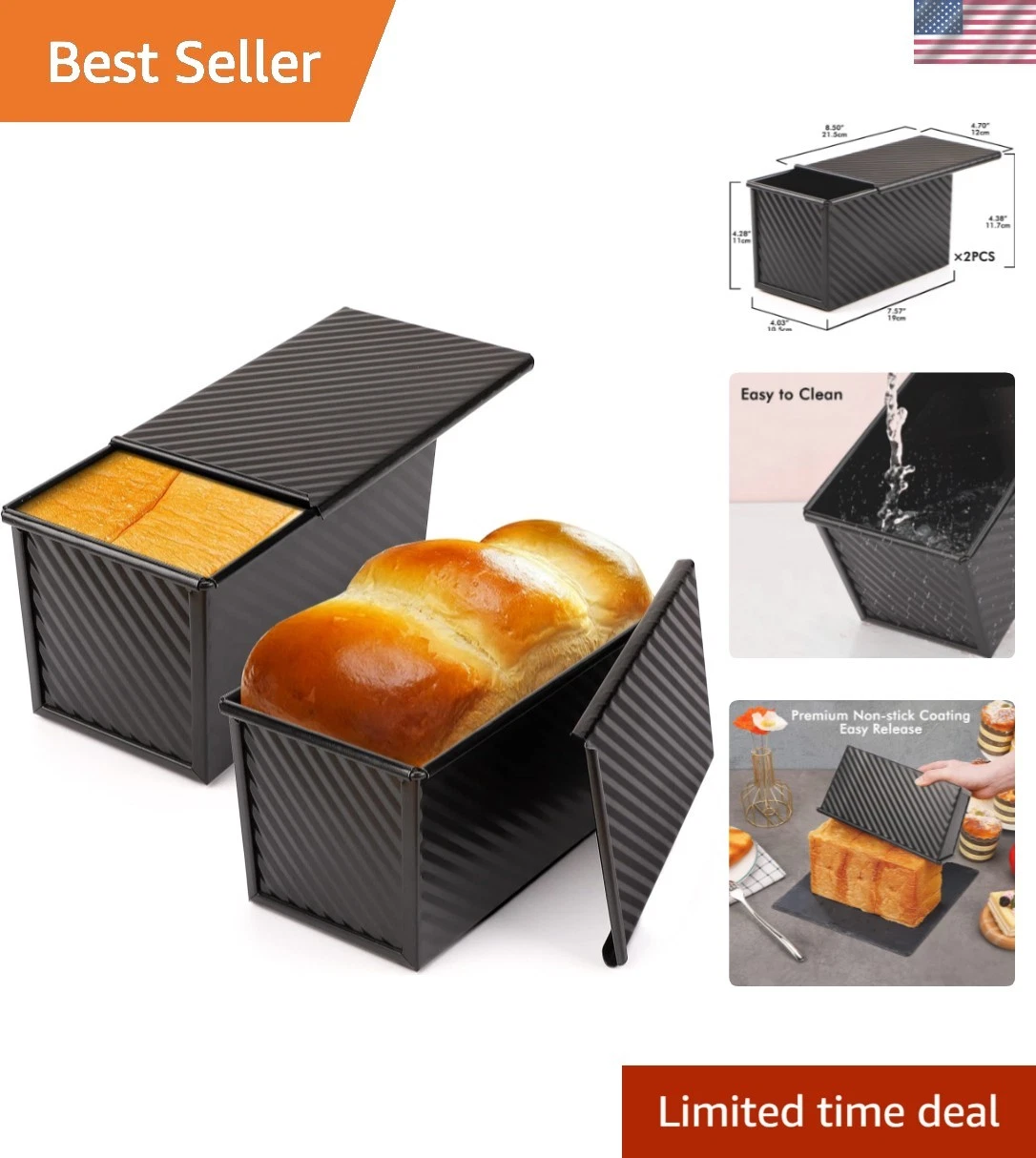 Non-Stick Bread Loaf Pan Set - 2pcs 1 lb Carbon Steel for Effortless Baking