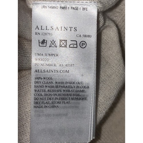 AllSaints Uma Jumper 100% Merino Wool Cream Sweater Size XS Vneck - Picture 5 of 5