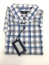 Hart Schaffner Marx Mens S/S Plaid Shirt Cotton Multi Color Blue XLarge