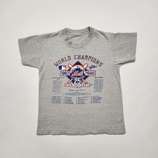 Vintage 1986 Mets World Series Champions T-Shirt: Kids 80s MLB Gray Tee