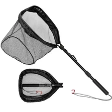 Floating Fishing Net Foldable Rubber Coated w/ Telescopic Pole for Easy Release