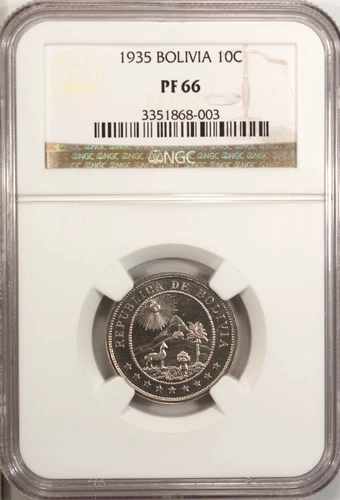 Bolivia 10 Centavos 1935 NGC PF 66 UNC Copper Nickel High Grade