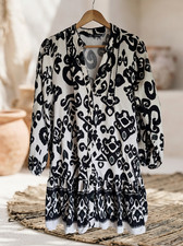 Zara Mini Dress Women M Black White Abstract 3/4 Sleeve Boho Chic Casual