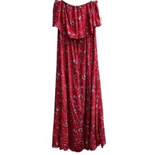 Japna Dress Red Floral Strapless Maxi Womens L Ruffle Slit Beach Vacation Resort