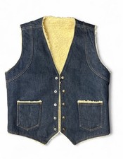 Vintage 70s Big Smith Sherpa Lined Denim Western Vest Medium USA Made
