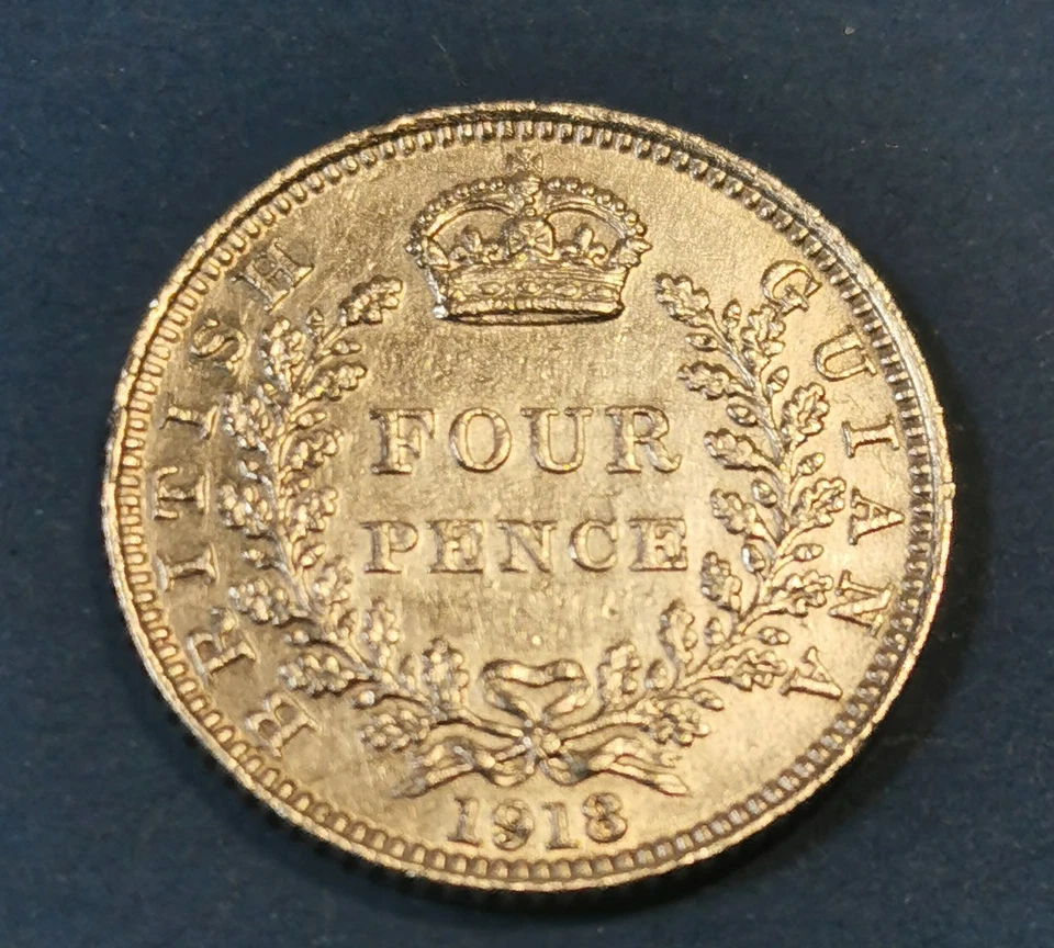 British Guiana (Guyana) Four Pence, coin 1918 Silver (.925) Coin - George V. - Image 1 of 2