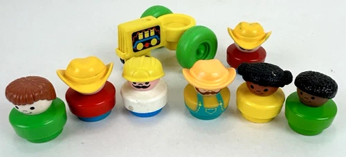 Vintage Lot of 8 1990's Fisher Price Chunky People Figures & Tractor