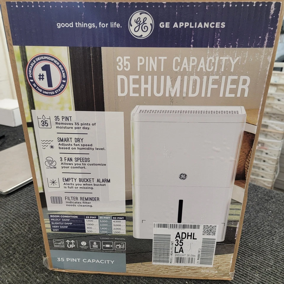 Портативный осушитель GE 3000 кв. футов 35 пинт с функцией Smart Dry | ADHL35LA - Изображение 3 из 4