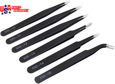 6PCS Precision Tweezers Set, Upgraded Anti-Static Stainless Steel Curved of Twee
