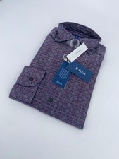 Eton Dress Shirt Men M 15 1/2 - 39 Multi Geometric Indigo Slim Fit Collar Formal