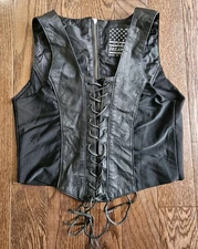 Womens USA Bikers Dream Apparel Black Lace Up Biker Motorcycle Vest Sz Medium 