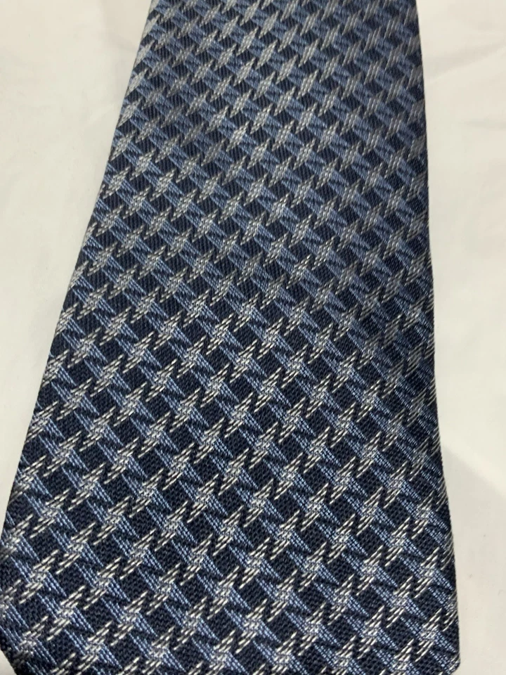 Corbata italiana para hombre Z Zegna color azul y gris pata de gallo estampado seda nueva sin etiquetas Foto 2 de 4