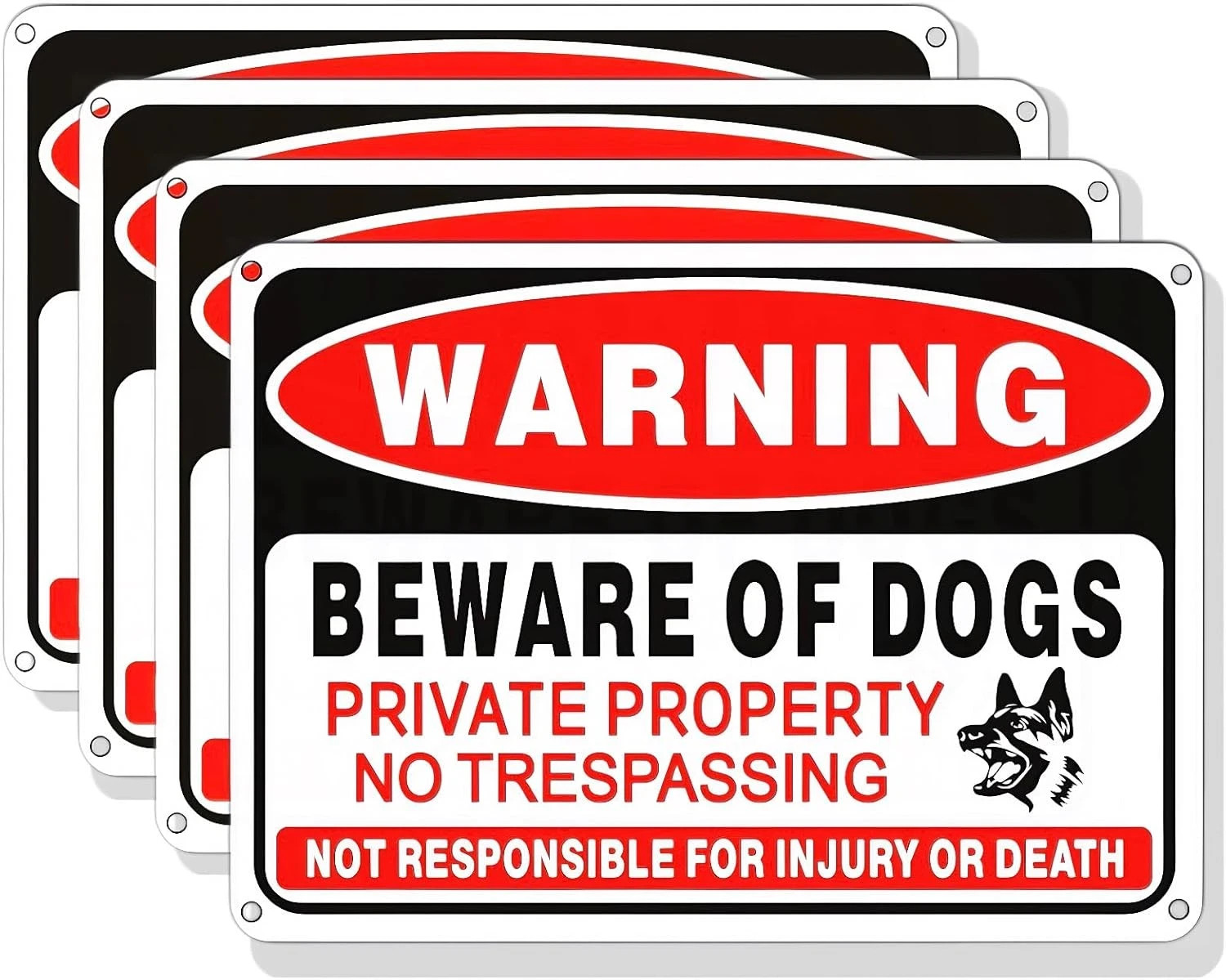 4 Pack Beware of Dog Sign Private Property No Trespassing Dog Warning Signs