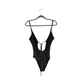 For Love and Lemons Skivvies Baccarat Glitter Knit Bodysuit Black Party S