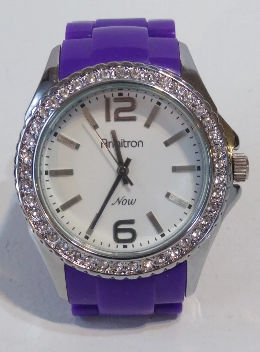 Armitron Now Womens Purple Silver Tone New Battery Rhinestone New w Box
