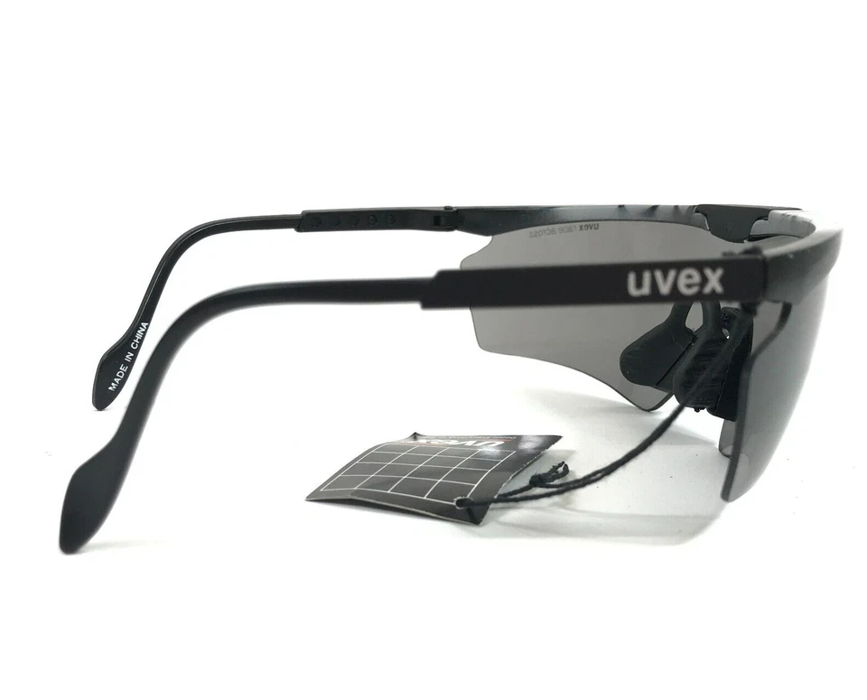 Vintage Uvex Sunglasses Race Across Matte Black Gray Graffiti Frames w Gray Lens - Image 3 of 4