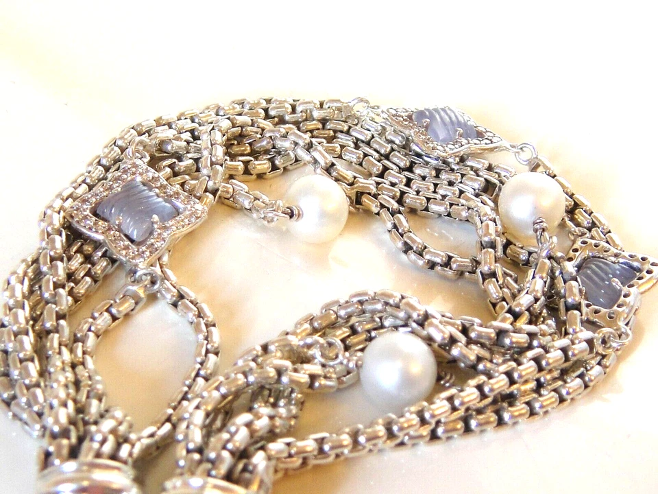$1750 PULSERA DAVID YURMAN SS MULTI CAJA CADENA DIAMANTE CALCEDONIA PERLAS Foto 3 de 4