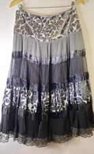 Vtg Y2K RAVE Velvet Burnout Midi Skirt S/M Lace Boho Chic Cottagecore Regency