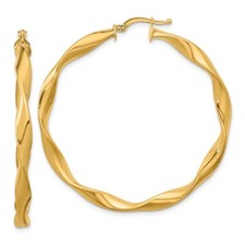 14k Yellow Gold Polished Large Twisted Hoop Earrings 3.75g for Mom