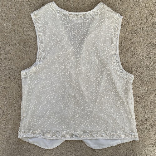 Rafaella Silk Vest Creme Beaded Collarless V-Neck Hook Eye Embellished Size S - Picture 4 of 11