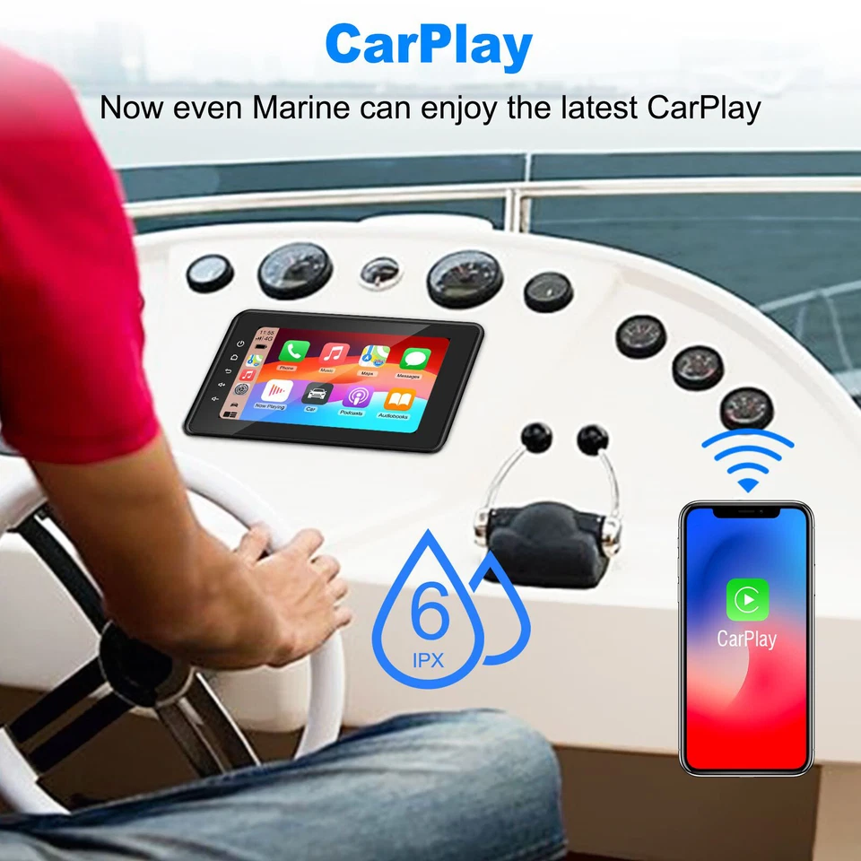 8" Waterproof Marine Multimedia Player Wireless CarPlay Android Auto for Boat - Image 4 of 4
