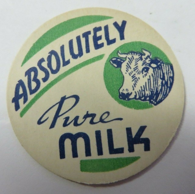 Vintage Milk Bottle Cap 15/8" ABSOLUTELY PURE MILK Green Blue Cow