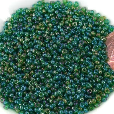 Rocailles 10/0 2.3mm Emerald Rainbow Preciosa Czech Glass Seed Beads 30grm CS015